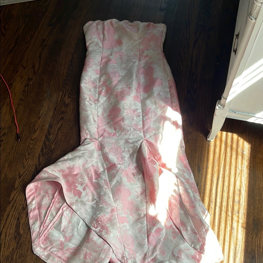 Revolve Lovers and friends Pink and White Floral Strapless Mermaid  Gown